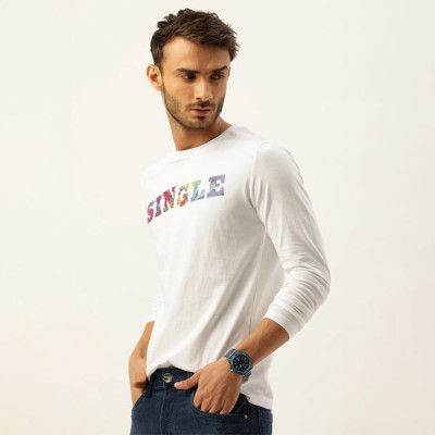 Men White Printed Pure Cotton Slim Fit T-shirt